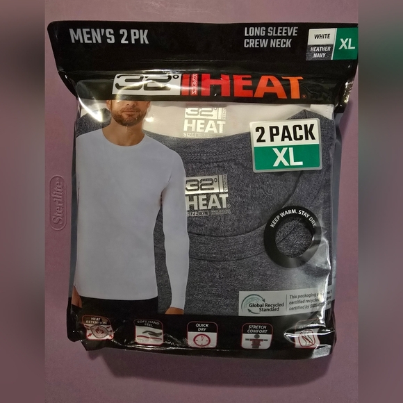 New 32 Degree Heat Mens Base Layer 2pack Longsleeve White And Navy Size XL - Picture 1 of 6